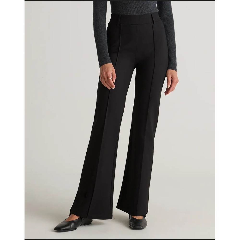 Quince Ultra-Stretch Ponte Flare Pants Black High Rise Pintuck Work Trousers M